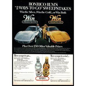 1978 RonRico Puerto Rican Rum Vintage Print Ad Corvette Sweepstakes Wall Art